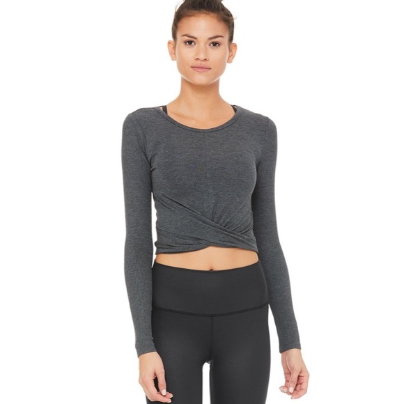 Alo Cover Long Sleeve Top in Anthracite - Picture 1 of 4